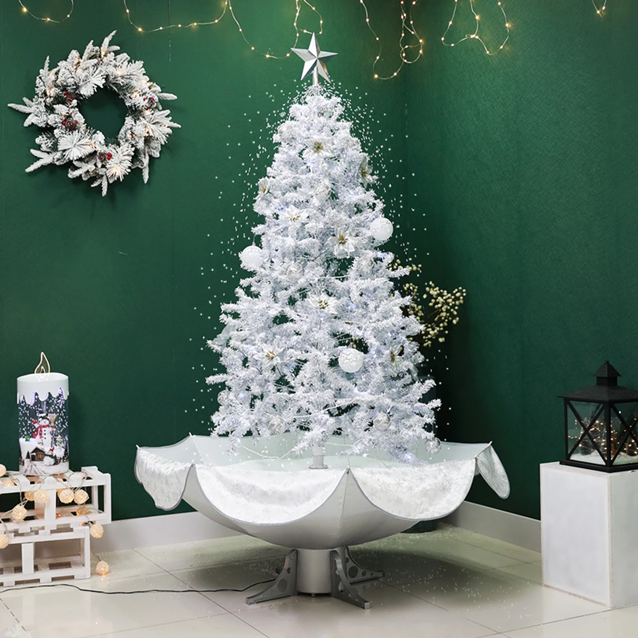 6' Lighted Musical Snowing Artificial Tinsel Christmas Tree, White LED Lights 1 6' Lighted Musical Snowing Artificial Tinsel Christmas Tree, White LED Lights