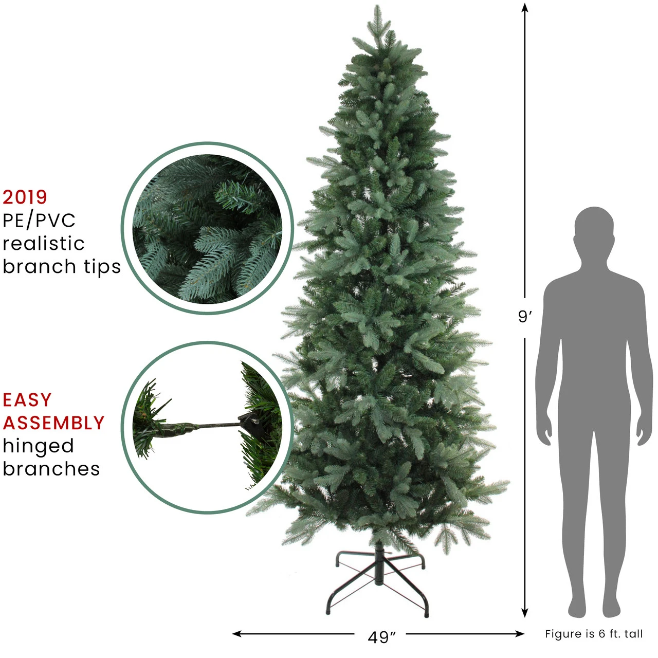 9' Slim Frasier Fir Artificial Christmas Tree, Unlit 4 9' Slim Frasier Fir Artificial Christmas Tree, Unlit - Image 4