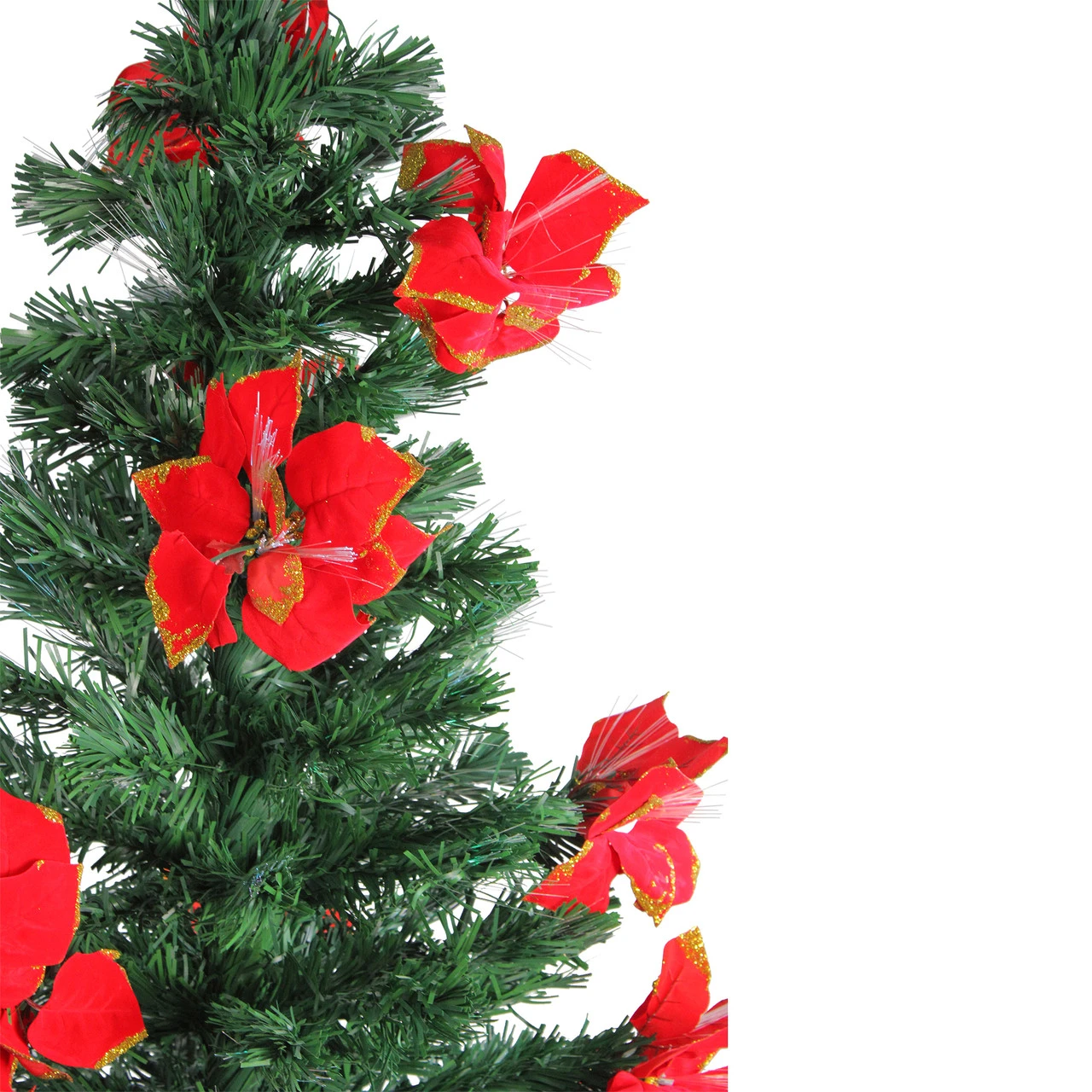 5' Pre-Lit Medium Fiber Optic Artificial Christmas Tree With Red Poinsettias - Multicolor Lights 2 5' Pre-Lit Medium Fiber Optic Artificial Christmas Tree With Red Poinsettias - Multicolor Lights - Image 2