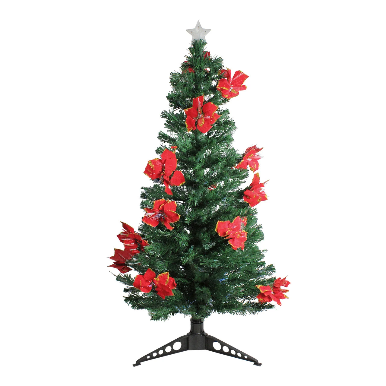 5' Pre-Lit Medium Fiber Optic Artificial Christmas Tree With Red Poinsettias - Multicolor Lights 1 5' Pre-Lit Medium Fiber Optic Artificial Christmas Tree With Red Poinsettias - Multicolor Lights