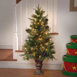 4' Pre-lit Potted Colonial Entrance Artificial Christmas Tree – Clear Lights -Xmas Trees Shop dnat20peco4 306 40 2 39620.1667684368