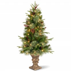 4' Pre-lit Potted Colonial Entrance Artificial Christmas Tree – Clear Lights