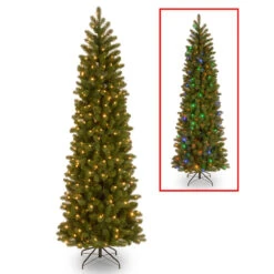 6.5’ Pre-Lit Downswept Douglas Slim Fir Artificial Christmas Tree – Dual Color LED Lights