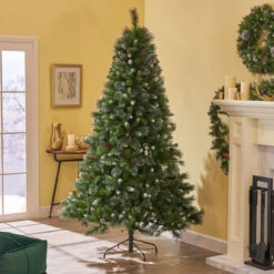 9' Medium Mixed Spruce Artificial Christmas Tree With Glitter Branches And Pinecones - Unlit -Xmas Trees Shop dnhhf 307374 4 38575.1667490757