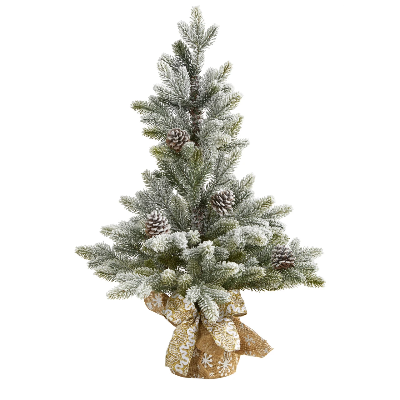 2' Potted Flocked Artificial Christmas Tree With Pinecones, Unlit 1 2' Potted Flocked Artificial Christmas Tree With Pinecones, Unlit