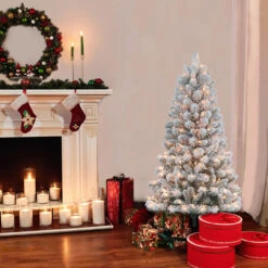 4.5' Flocked Virginia Pine Artificial Christmas Tree With Stand, Unlit -Xmas Trees Shop dpul 0998 tf45c2 2 11121.1667544731