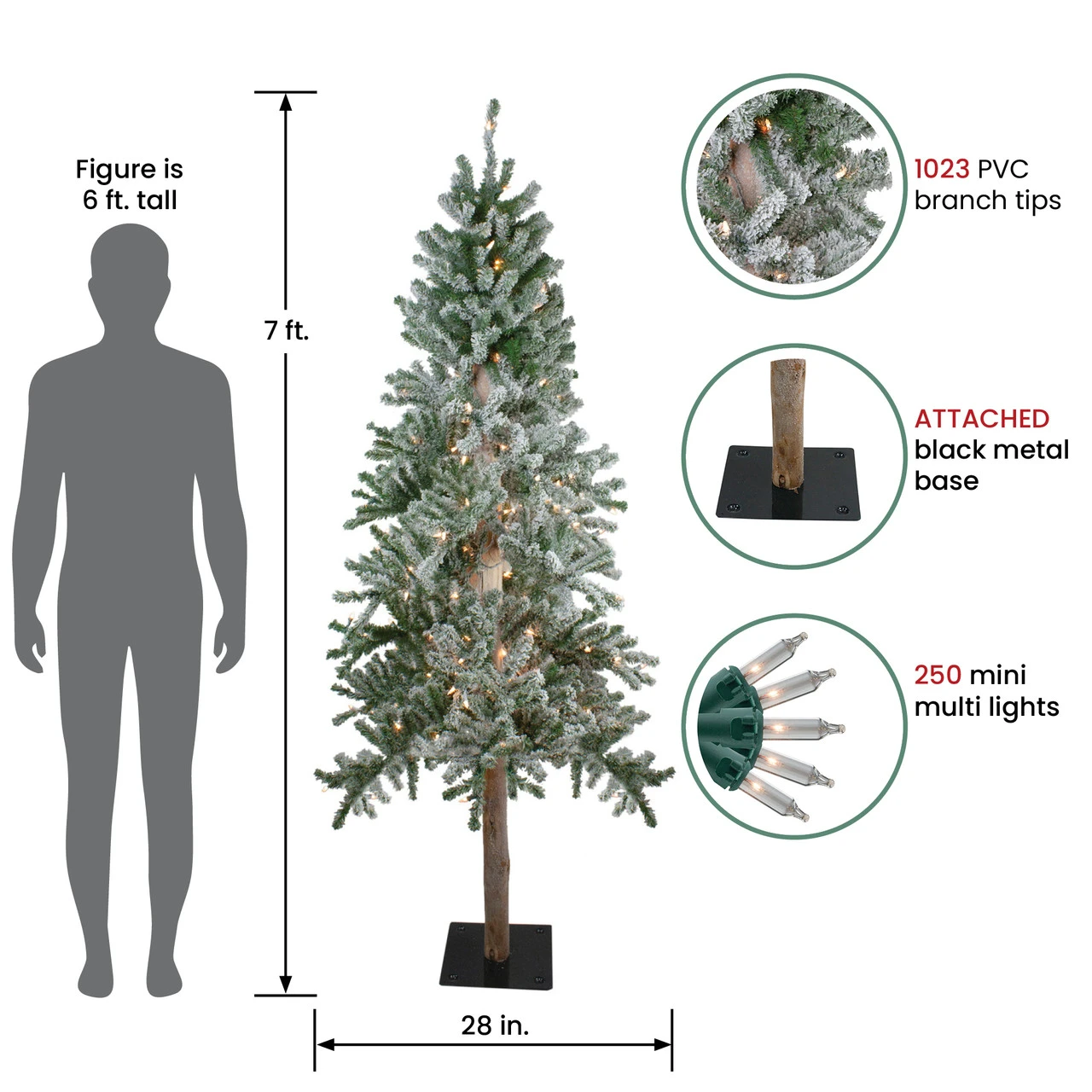 7' Pre-Lit Pencil Flocked Alpine Artificial Christmas Tree - Clear Lights 2 7' Pre-Lit Pencil Flocked Alpine Artificial Christmas Tree - Clear Lights - Image 2