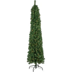 6' X 20" Pre-Lit Traditional Green Pine Pencil Artificial Christmas Tree - Clear Lights