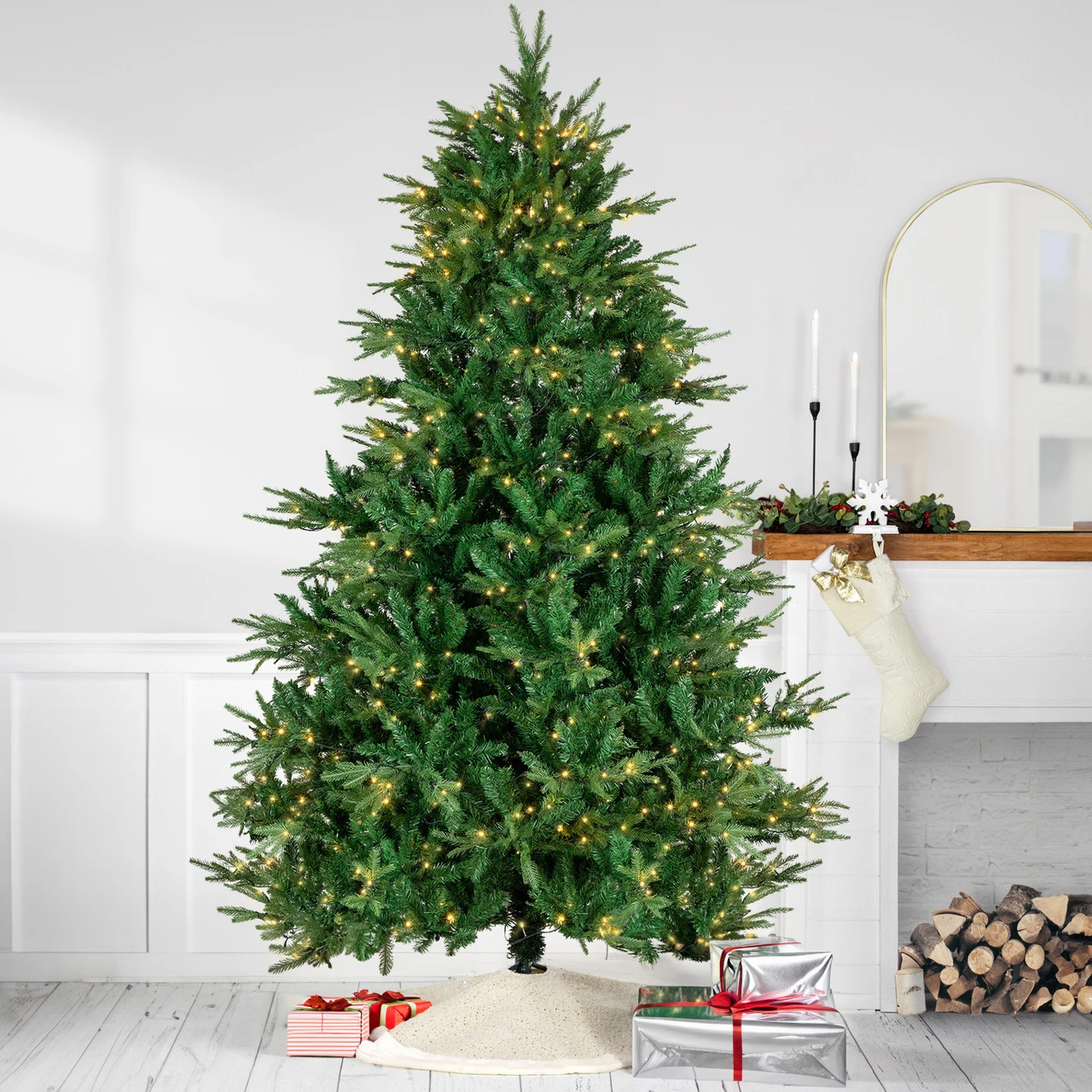9' Pre-Lit Juniper Pine Artificial Christmas Tree, Warm White LED Lights 1 9' Pre-Lit Juniper Pine Artificial Christmas Tree, Warm White LED Lights