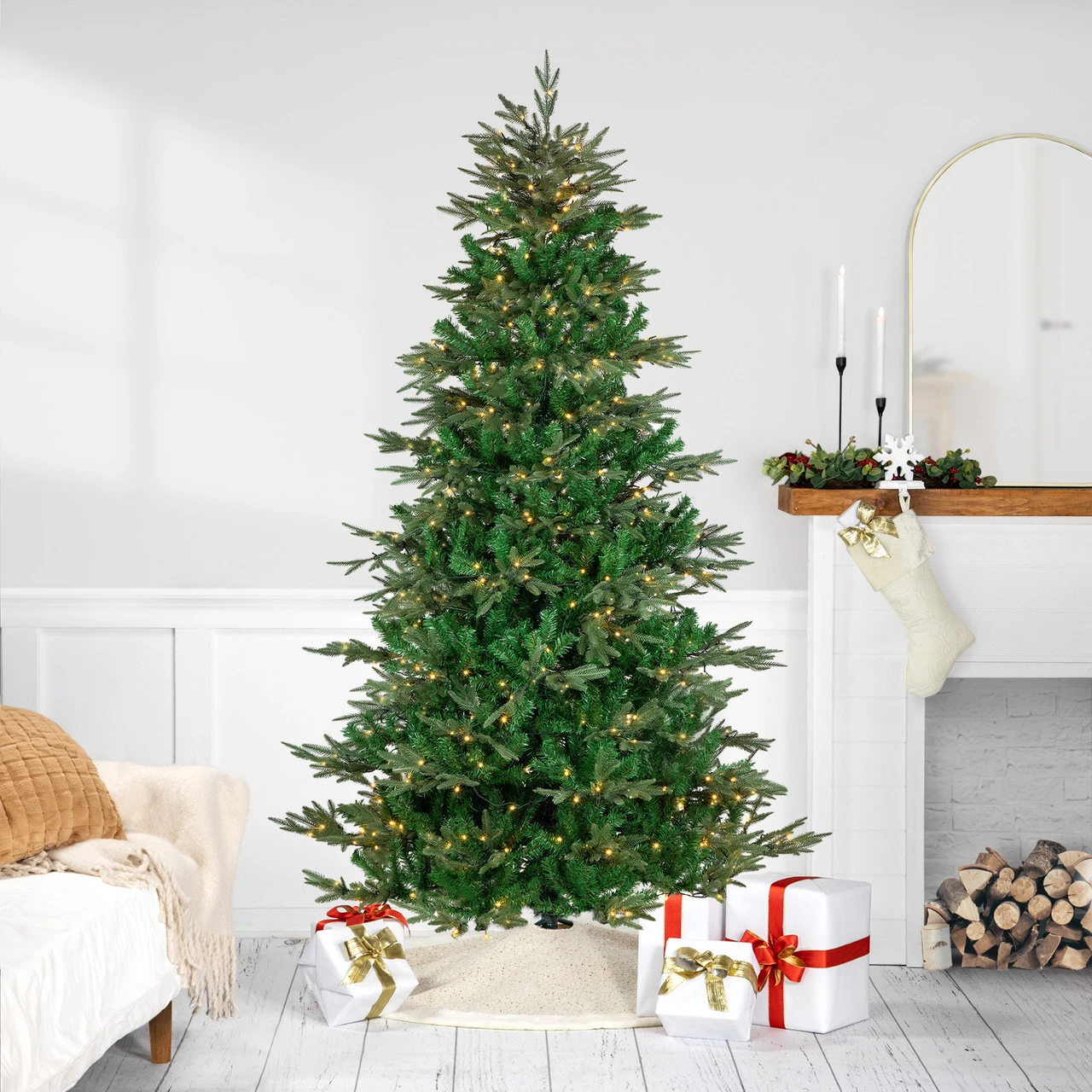 7.5' Pre-Lit Hudson Fir Artificial Christmas Tree, Warm White LED Lights 1 7.5' Pre-Lit Hudson Fir Artificial Christmas Tree, Warm White LED Lights