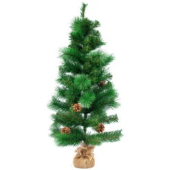 39" LED Lighted Mixed Pine And Pine Cones Artificial Christmas Tree In Jute Base
