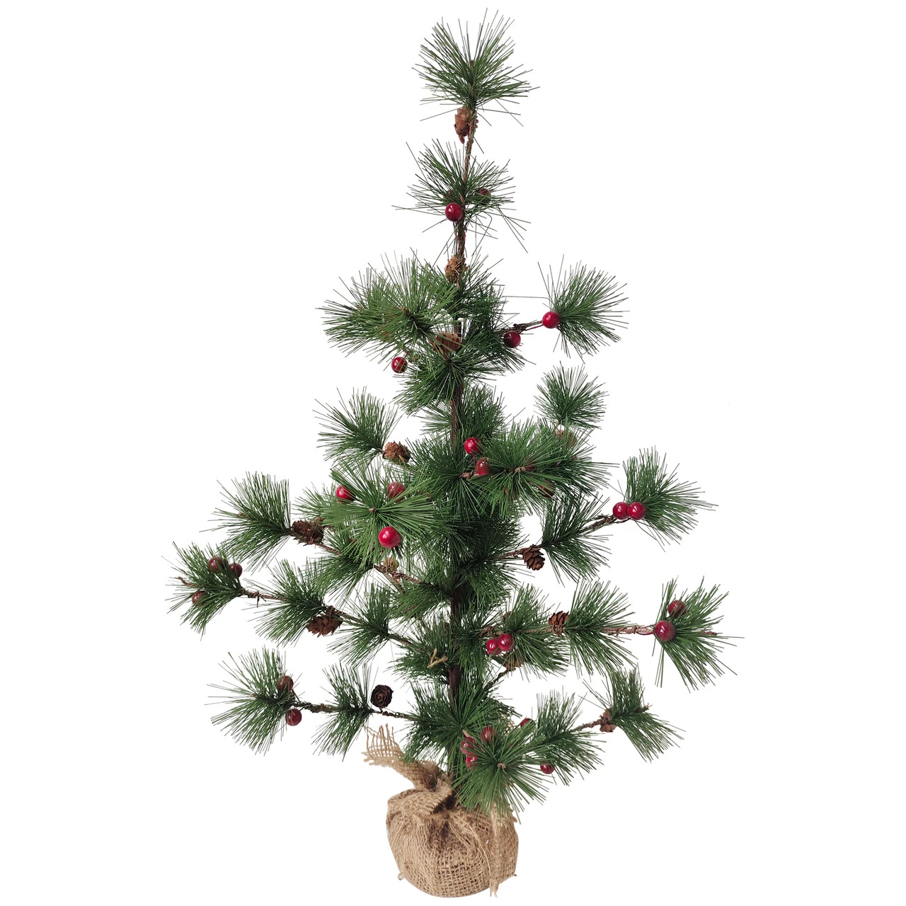 23.5" Winter Berry Pine Tree With Pine Cones In Jute Base Christmas Decoration 1 23.5" Winter Berry Pine Tree With Pine Cones In Jute Base Christmas Decoration