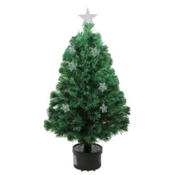 4' Pre-Lit Potted Fiber Optic Artificial Christmas Tree With Stars - Multicolor Lights