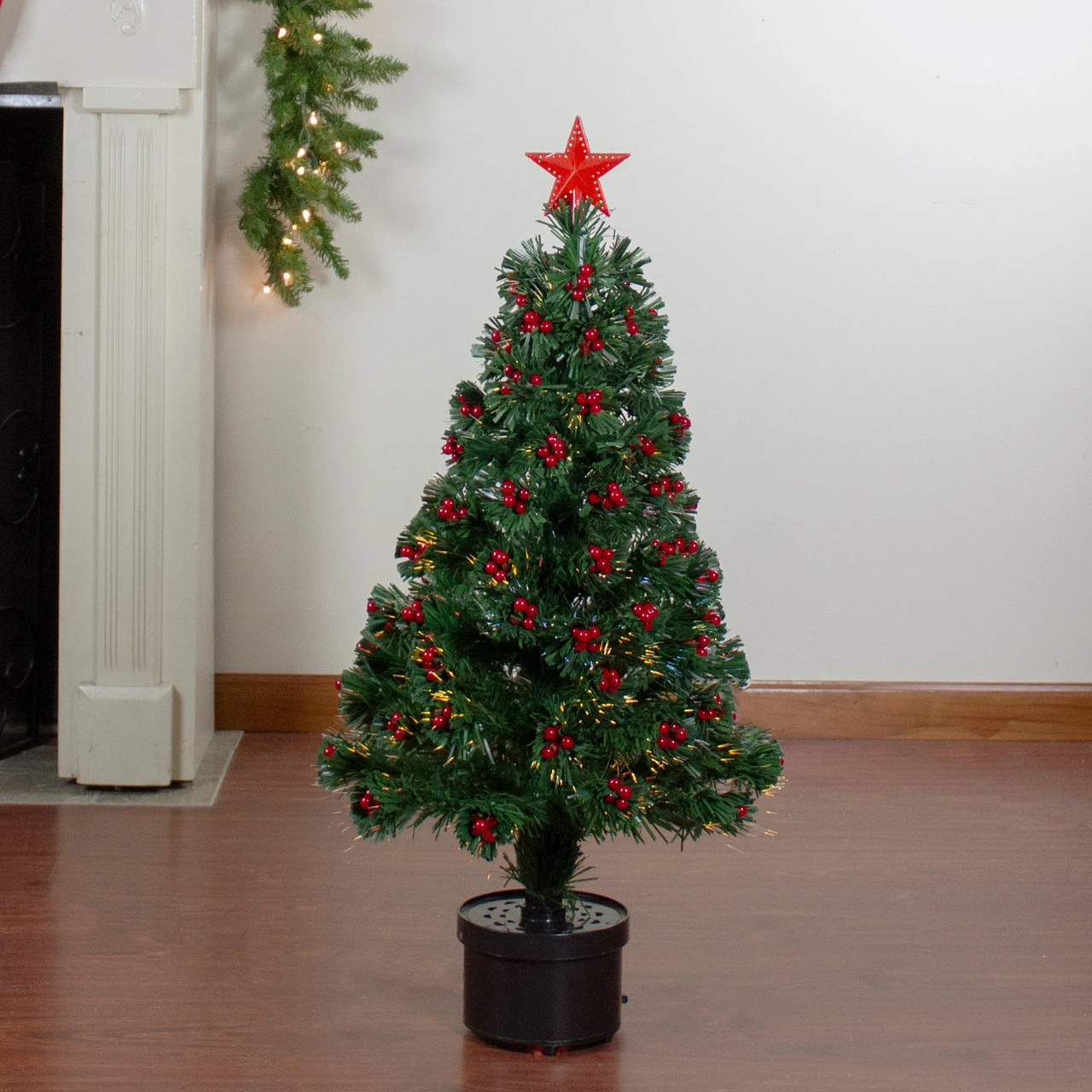 3' Pre-Lit Color Changing Fiber Optic Christmas Tree With Red Berries 2 3' Pre-Lit Color Changing Fiber Optic Christmas Tree With Red Berries - Image 2