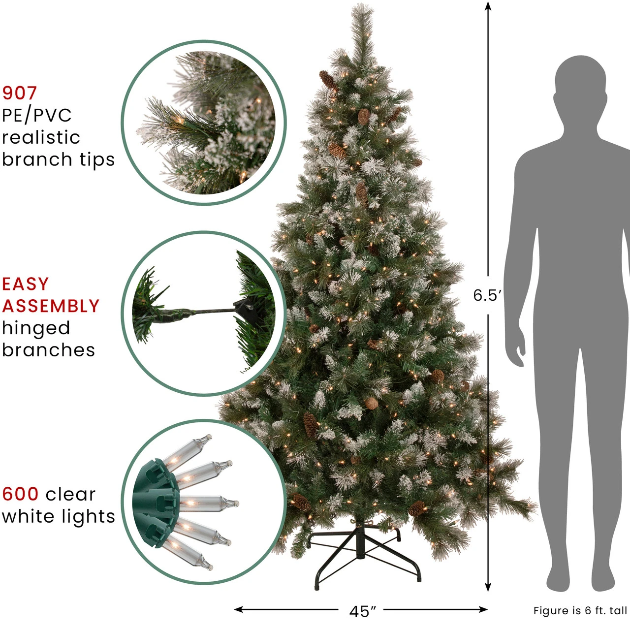 6.5' Pre-lit Snow Valley Pine Artificial Christmas Tree, Clear Lights 7 6.5' Pre-lit Snow Valley Pine Artificial Christmas Tree, Clear Lights - Image 7