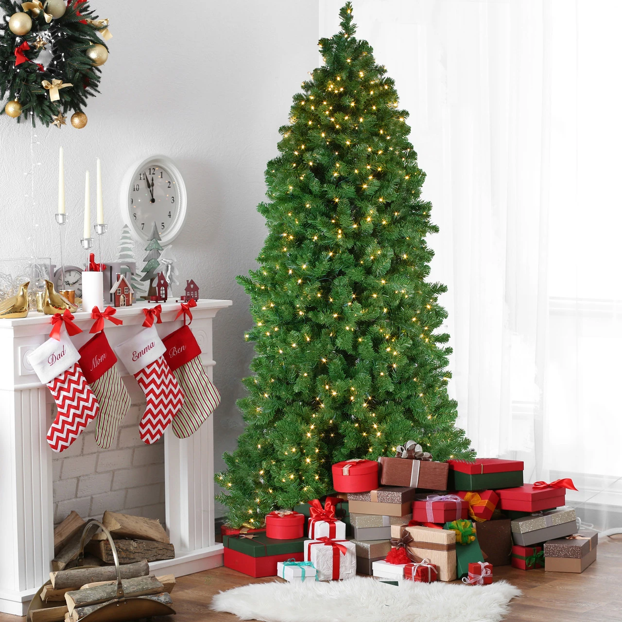 7.5' Pre-Lit Slim Olympia Pine Artificial Christmas Tree - Warm White Lights 2 7.5' Pre-Lit Slim Olympia Pine Artificial Christmas Tree - Warm White Lights - Image 2