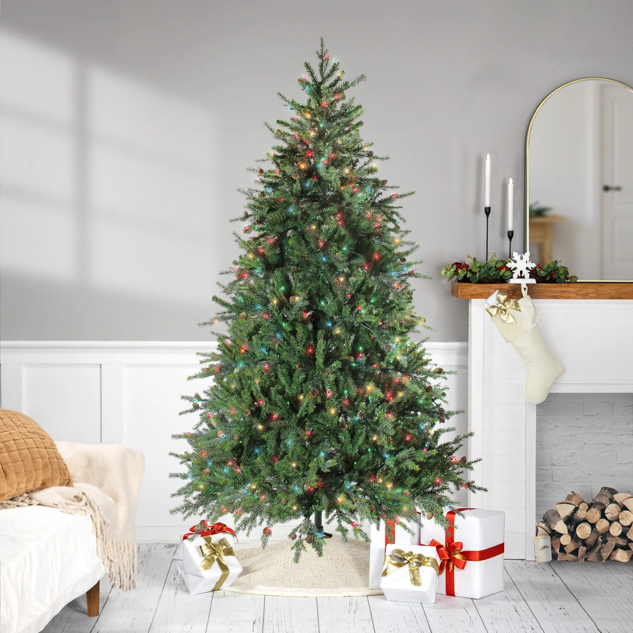 7.5' Pre-Lit Medium Hunter Fir Artificial Christmas Tree - Multicolor Lights 1 7.5' Pre-Lit Medium Hunter Fir Artificial Christmas Tree - Multicolor Lights