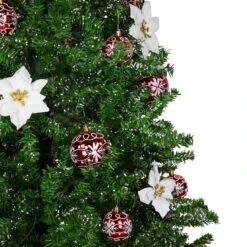 6' Green And Red Musical Lighted Snowing Artificial Christmas Tree, White LED Lights -Xmas Trees Shop northlight r92477 2 75822.1668612053