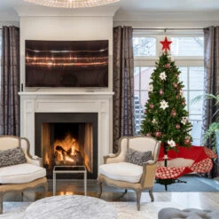 6' Green And Red Musical Lighted Snowing Artificial Christmas Tree, White LED Lights -Xmas Trees Shop northlight r92477 6 71727.1668612054