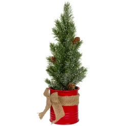 11.75" Frosted Upswept Mini Pine Christmas Tree In Red Tin Pot - Unlit -Xmas Trees Shop northlight sf89155 1updated 84010.1667573259