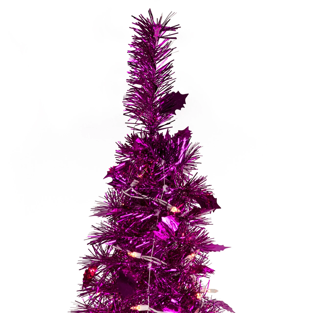 6' Pre-Lit Pink Tinsel Pop-Up Artificial Christmas Tree, Clear Lights 5 6' Pre-Lit Pink Tinsel Pop-Up Artificial Christmas Tree, Clear Lights - Image 5