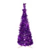 6' Pre-Lit Purple Tinsel Pop-Up Artificial Christmas Tree, Clear Lights