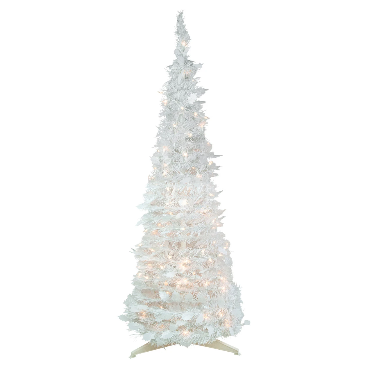 6' Pre-Lit White Tinsel Pop-Up Artificial Christmas Tree, Clear Lights 1 6' Pre-Lit White Tinsel Pop-Up Artificial Christmas Tree, Clear Lights
