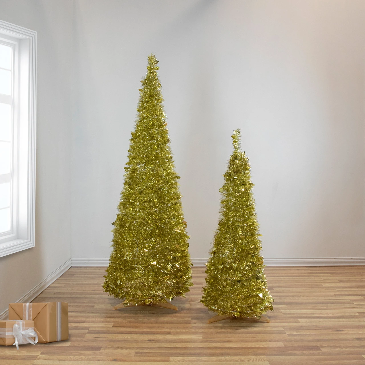 4' Gold Tinsel Pop-Up Artificial Christmas Tree, Unlit 2 4' Gold Tinsel Pop-Up Artificial Christmas Tree, Unlit - Image 2