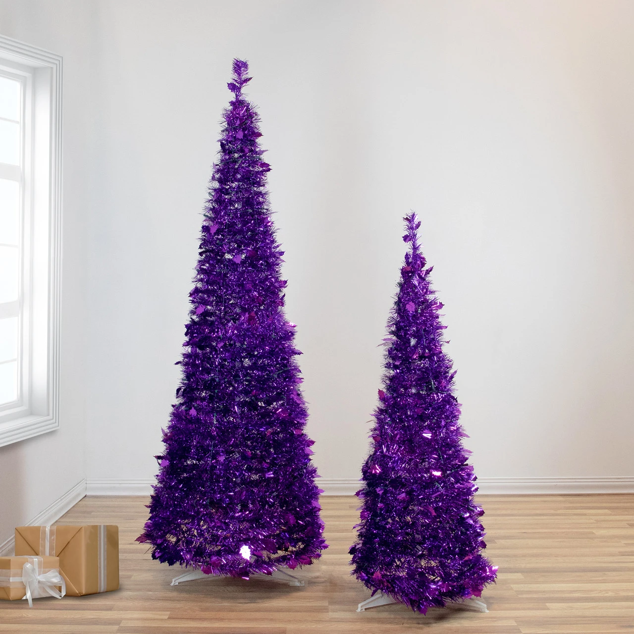 4' Purple Tinsel Pop-Up Artificial Christmas Tree, Unlit 2 4' Purple Tinsel Pop-Up Artificial Christmas Tree, Unlit - Image 2