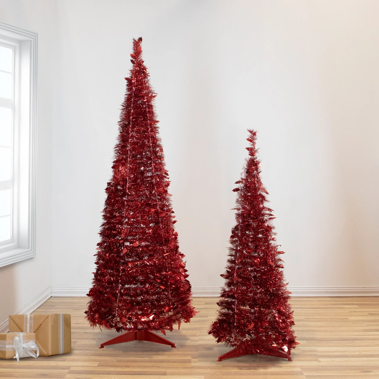 4' Red Tinsel Pop-Up Artificial Christmas Tree, Unlit 2 4' Red Tinsel Pop-Up Artificial Christmas Tree, Unlit - Image 2