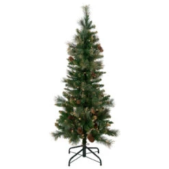 4.5' Pre-Lit Yorkshire Pine Pencil Artificial Christmas Tree, Clear Lights