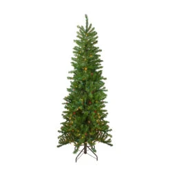 7.5' Pre-Lit Pencil Canadian Pine Artificial Christmas Tree - Multicolor Lights