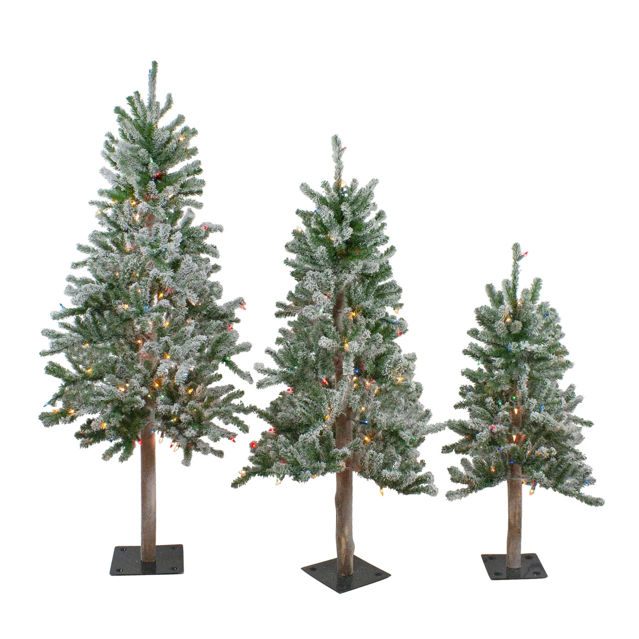 Set Of 3 Flocked Alpine Artificial Christmas Trees - Unlit 2 Set Of 3 Flocked Alpine Artificial Christmas Trees - Unlit - Image 2