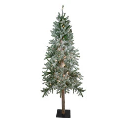 7' Pre-Lit Pencil Flocked Alpine Artificial Christmas Tree - Clear Lights
