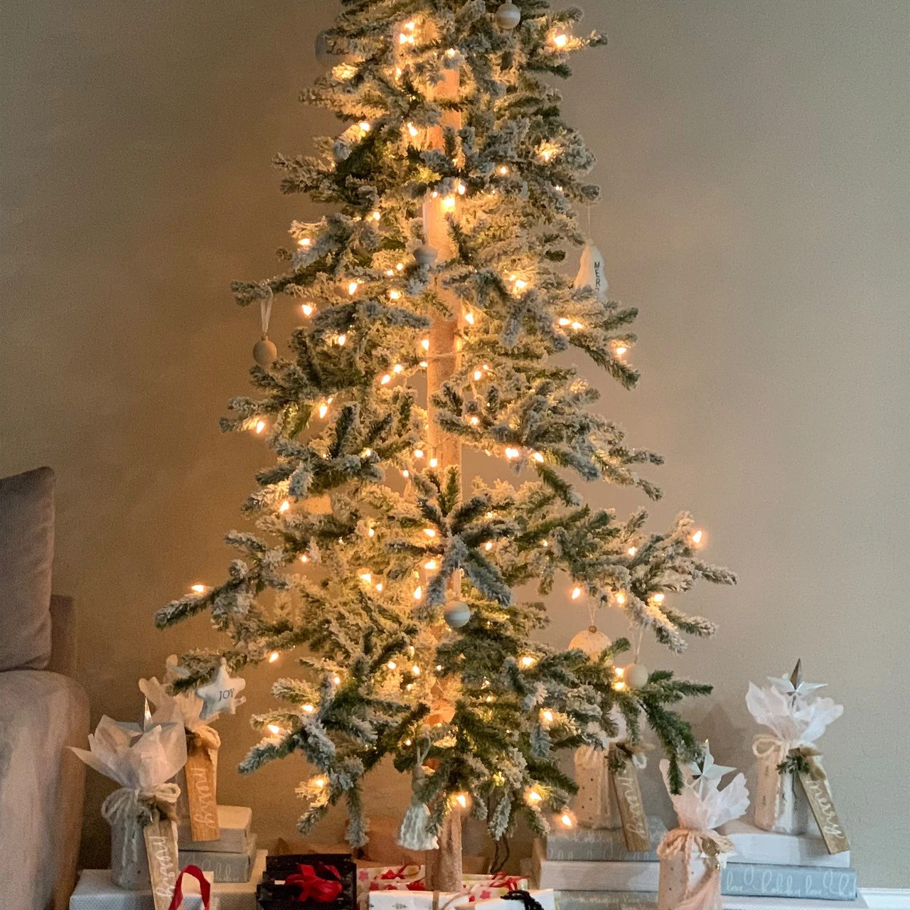 7' Pre-Lit Pencil Flocked Alpine Artificial Christmas Tree - Clear Lights 8 7' Pre-Lit Pencil Flocked Alpine Artificial Christmas Tree - Clear Lights - Image 8