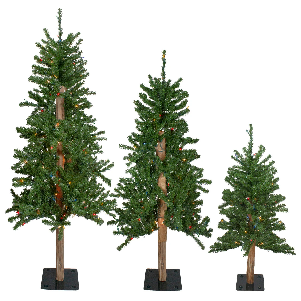 Set Of 3 Pre-Lit Slim Alpine Artificial Christmas Trees 5' - Multicolor Lights 1 Set Of 3 Pre-Lit Slim Alpine Artificial Christmas Trees 5' - Multicolor Lights