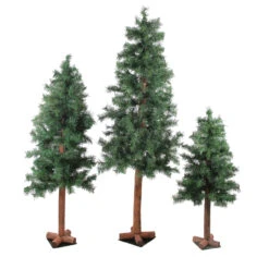 Set Of 3 Slim Woodland Alpine Artificial Christmas Trees 5' - Unlit