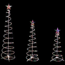 Set Of 3 Lighted Multi-Color Spiral Christmas Trees - 3', 4', And 6'