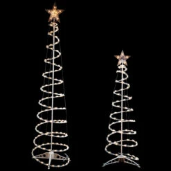 Set Of 2 Lighted Clear Outdoor Spiral Christmas Cone Trees 4', 6'