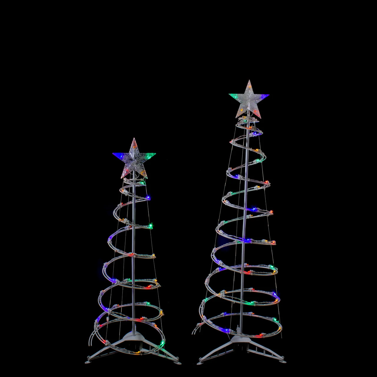 Set Of 2 LED Lighted Multi-Color Outdoor Spiral Christmas Cone Trees 3', 4' 3 Set Of 2 LED Lighted Multi-Color Outdoor Spiral Christmas Cone Trees 3', 4' - Image 3