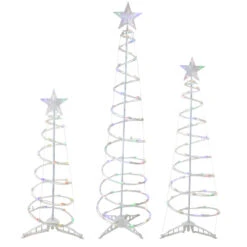 Set Of 3 LED Lighted Multi-Color Outdoor Spiral Christmas Cone Trees 3', 4', And 6'