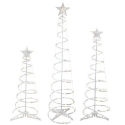 Set Of 3 LED Lighted Warm White Outdoor Spiral Christmas Cone Trees 3', 4', And 6'