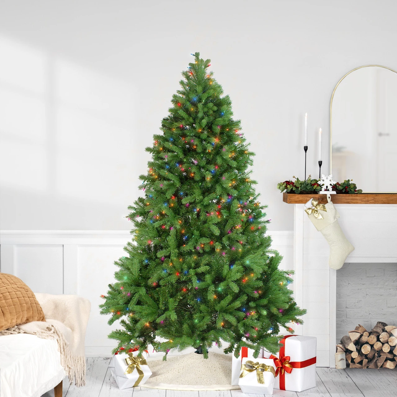 6.5' Pre-Lit Noble Fir Full Artificial Christmas Tree, Multicolor Lights 1 6.5' Pre-Lit Noble Fir Full Artificial Christmas Tree, Multicolor Lights