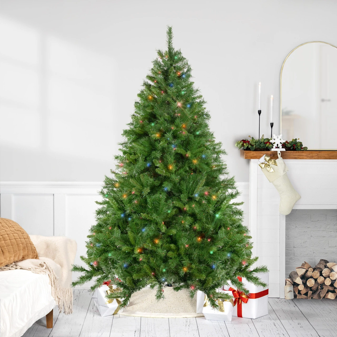 7.5' Pre-Lit Chatham Pine Artificial Christmas Tree, Multi-Color Lights 1 7.5' Pre-Lit Chatham Pine Artificial Christmas Tree, Multi-Color Lights