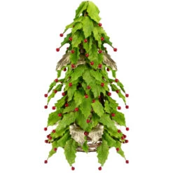 1.5' Slim Twas Night Red Holly Berry And Leaf Artificial Christmas Cone Tree - Unlit