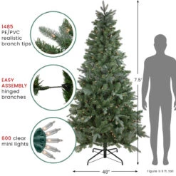 7.5' Pre-Lit Granville Fraser Fir Slim Artificial Christmas Tree, Clear Lights -Xmas Trees Shop ww multi treestand 72443.1667487926