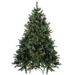 7' Full Snowy Delta Pine With Cones Artificial Christmas Tree, Unlit